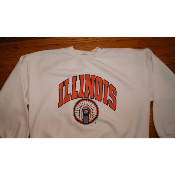 Vintage Y2K ILLINOIS FIGHTING ILLINI XL White Sweatshirt Chief Illiniwek - Picture 1 of 9